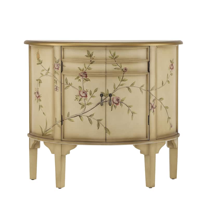 Christopher Knight Home - Maribelle Vintage Hand-Painted Half Moon Accent Cabinet with Floral Design and Gold Trim