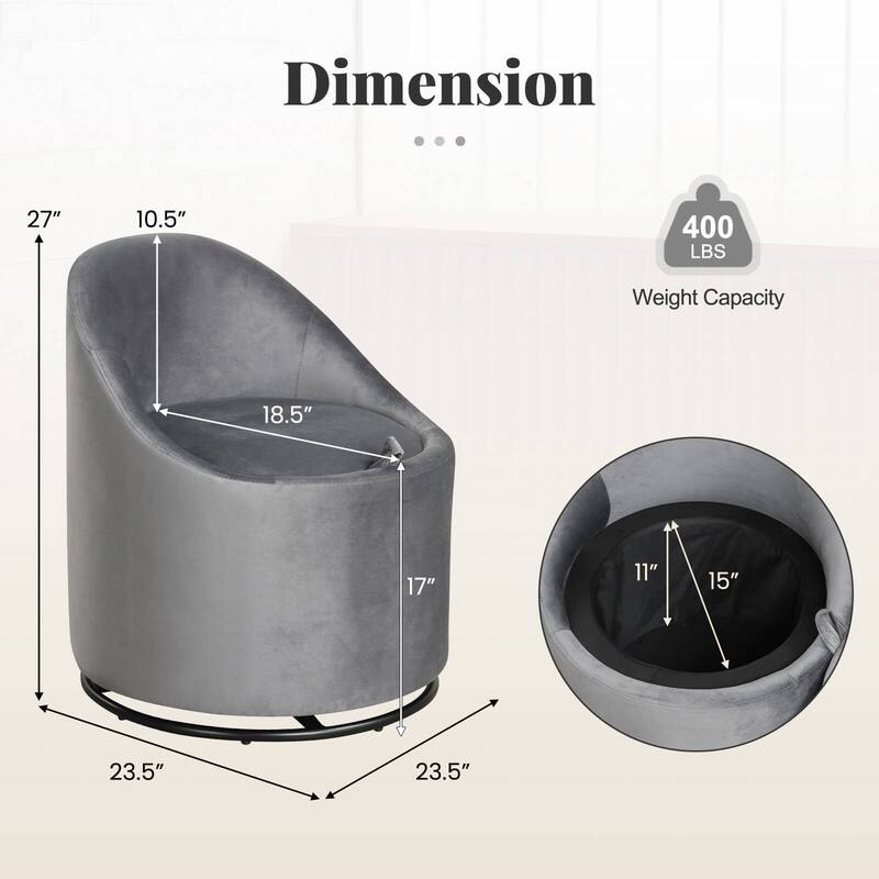 Costway 1/2 PCS Barrel Chair with Storage 360° Swivel Upholstered - See Details
