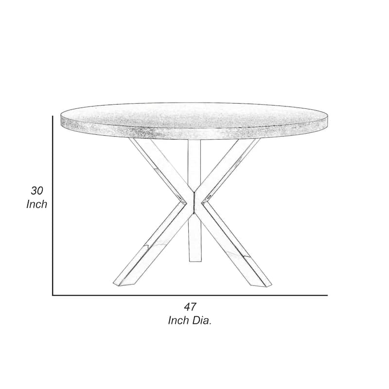 Emi 47 Inch Round Dining Table, X- Cross Brushed Steel, Walnut Brown Wood