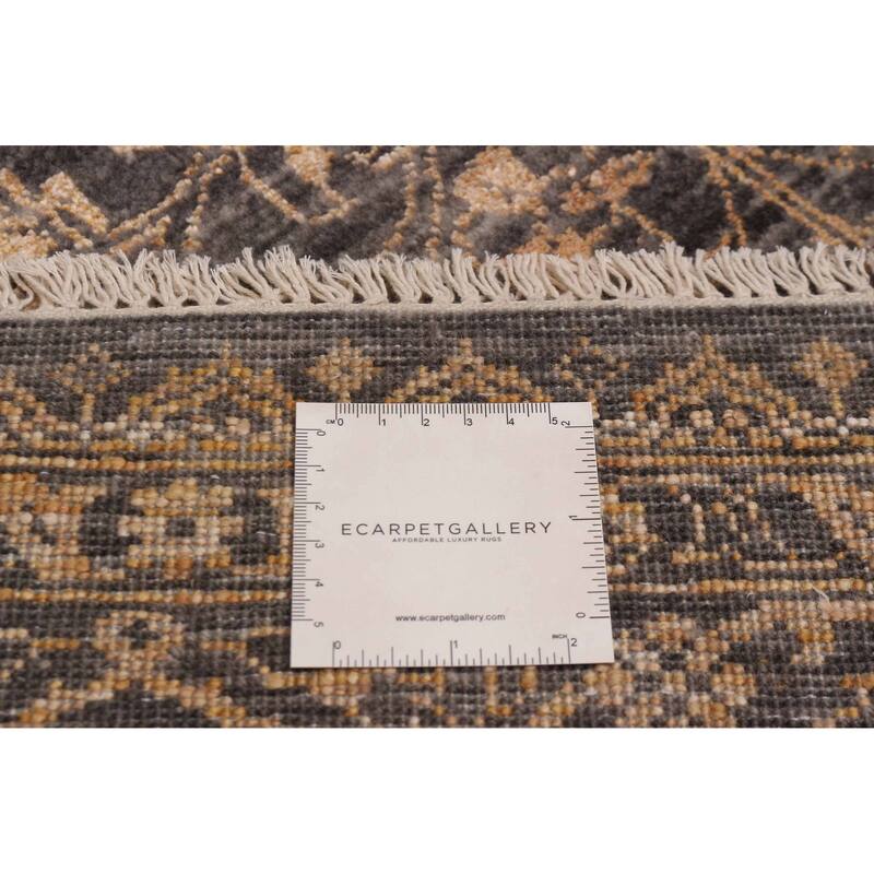 ECARPETGALLERY Hand-knotted Heritage Dark Grey Silk, Wool Rug - 6' 1" x 9'