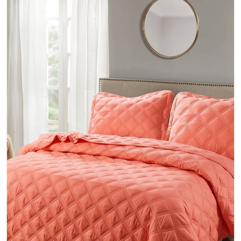 Down Alternative Quilted Oversized Charleston 3 Piece Comforter Set