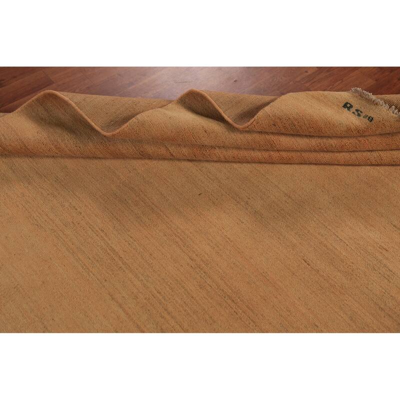 Modern Gabbeh Oriental Area Rug Hand-Knotted Yellow Wool Carpet - 6'6" x 9'10"