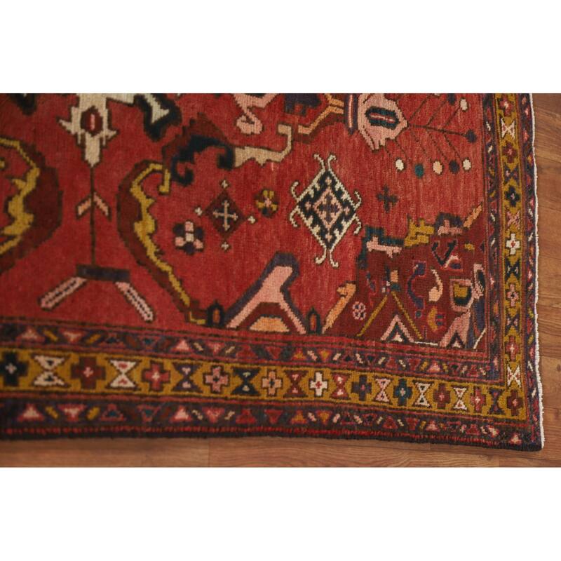 Hand Knotted Oriental 100% Wool Carpet Traditional Geometric Red Heriz Runner Rug - 10' 8'' X 3' 2''