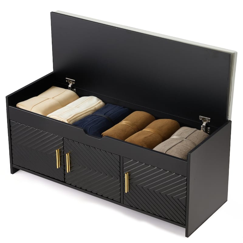 Wooden Entryway Storage Bench with Cushioned Seat - Hidden Compartment Shoe Bench, Multipurpose Hallway & Bedroom Storage