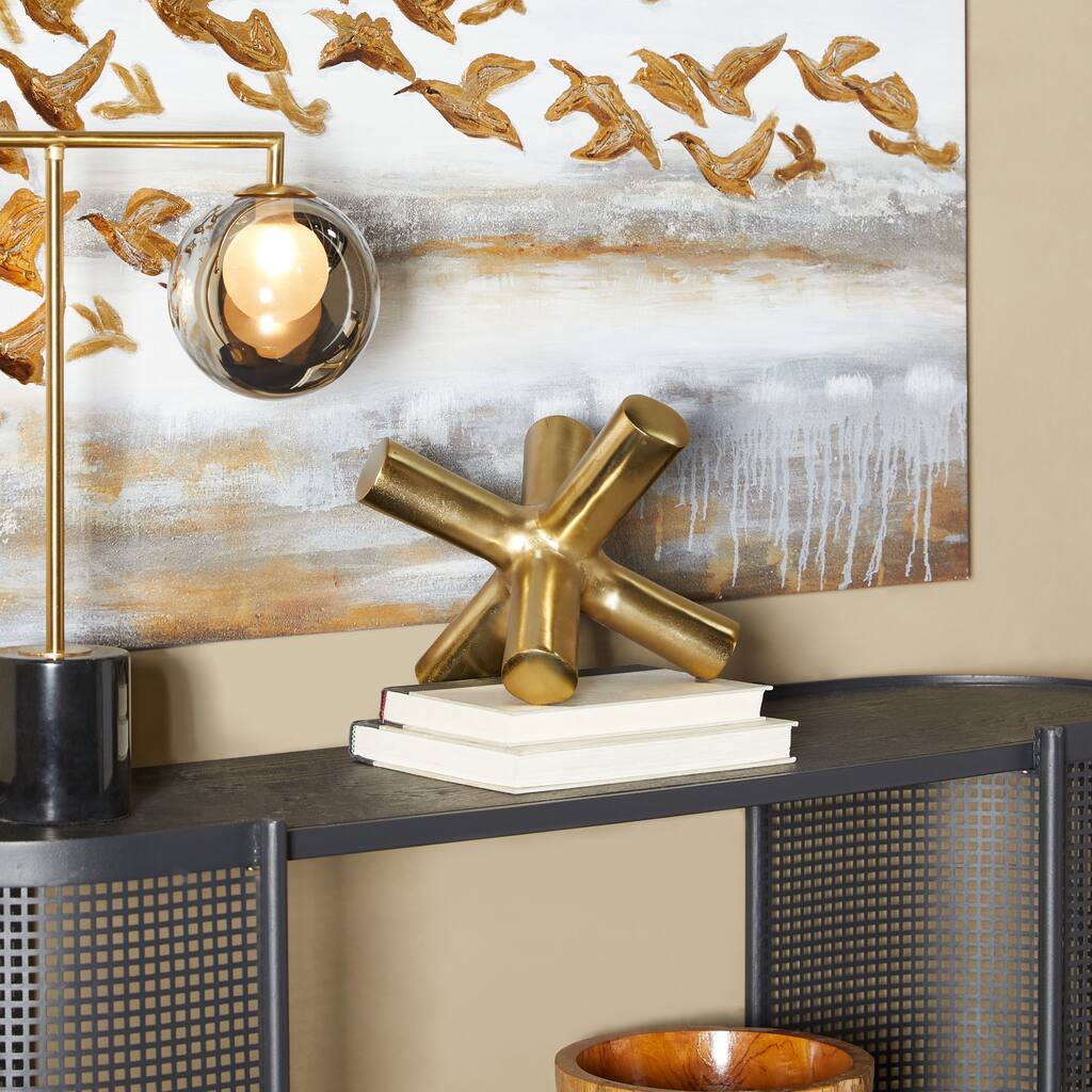 Sleek Aluminum Metal Jack Abstract Sculpture - Gold, Silver, Black