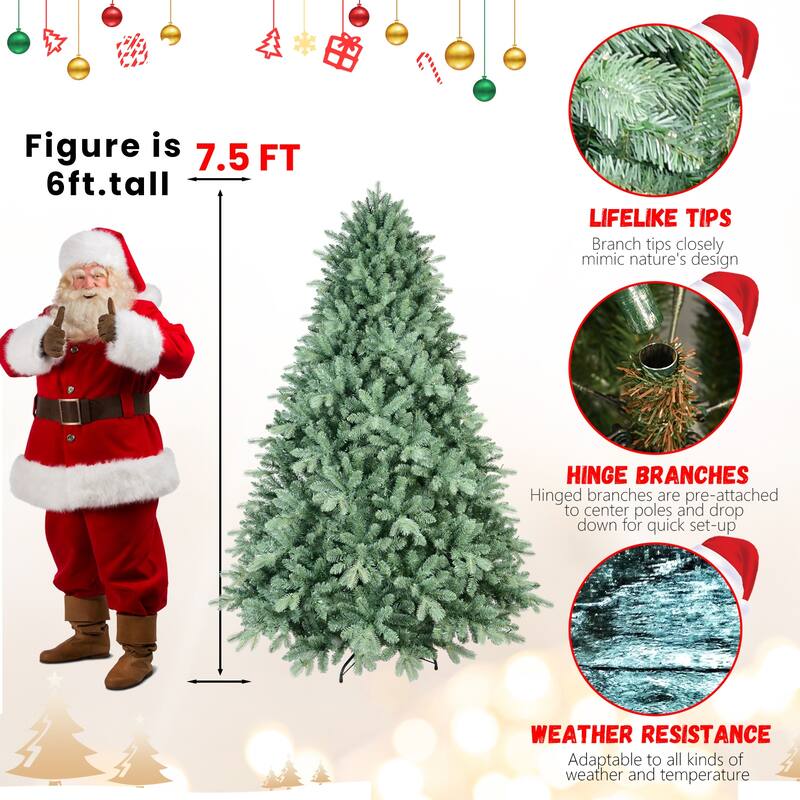 5FT Blue-Green Tint Christmas Tree with 1194 PE+PVC Tips - Unique Full-Bodied Tree with Hinged Branches,Metal Stand
