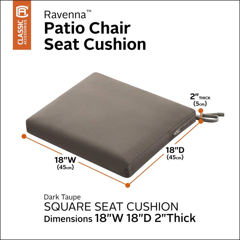 Classic Accessories Ravenna Water-Resistant Patio Chair Seat Cushion, 18 x 18 x 2 Inch