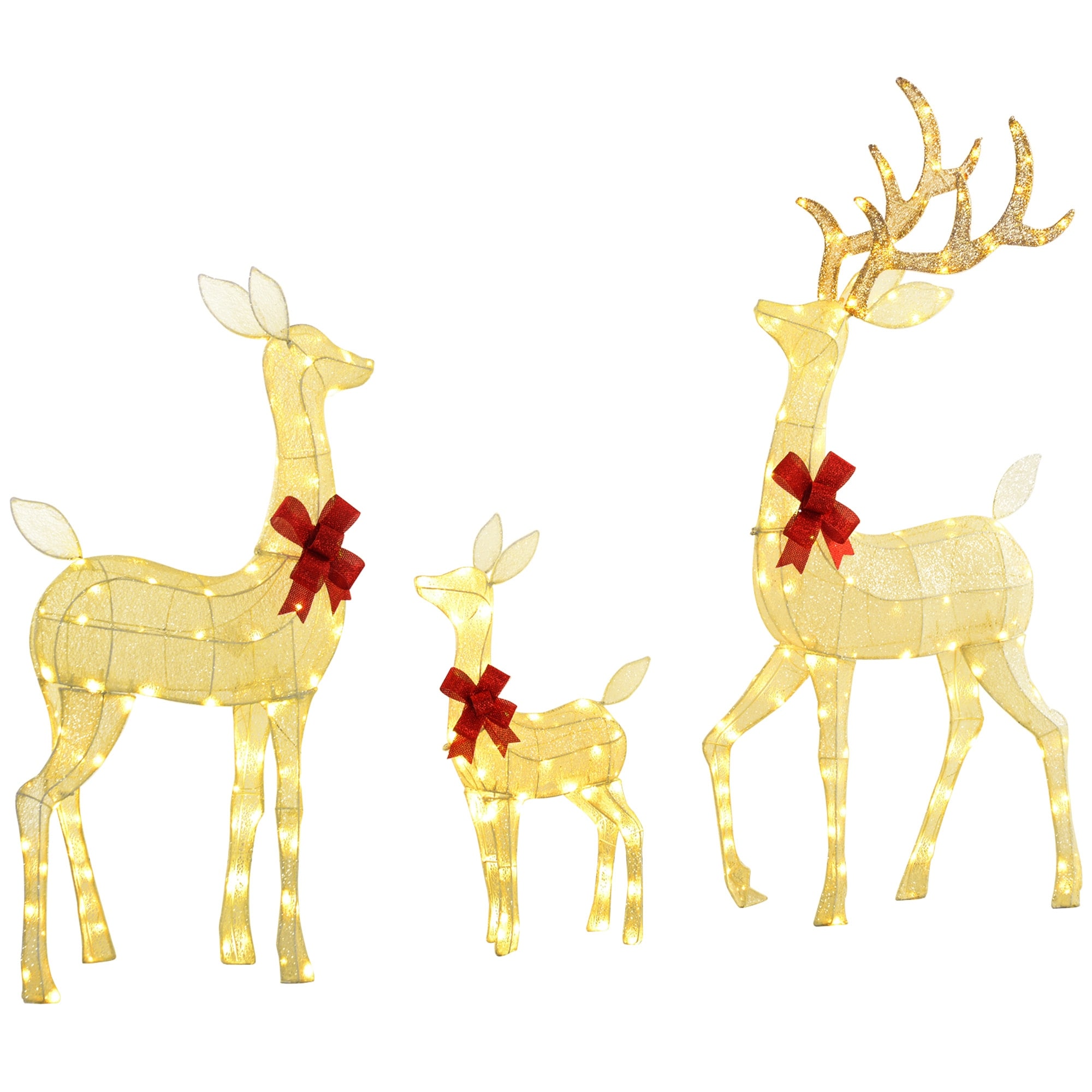 Outsunny 4.5ft 3-Piece Light Up Christmas Deer Family Set of 3, Lighted Reindeer Christmas Decorations with 2 LED Light Modes