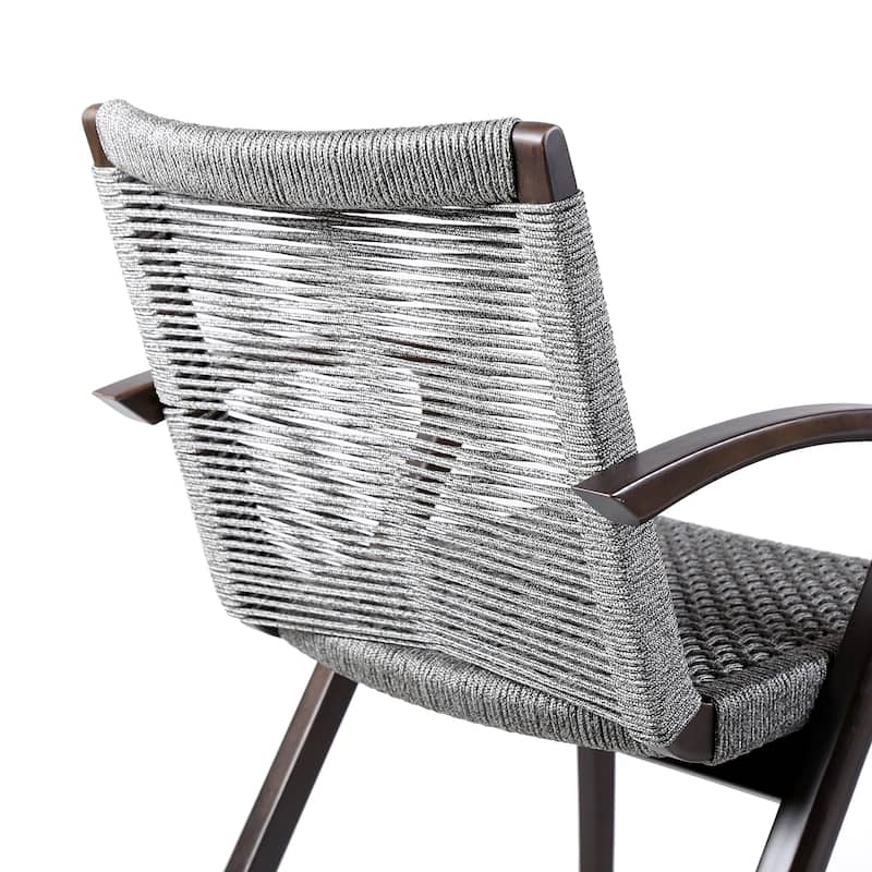 Brielle Gray or Charcoal Rope and Eucalyptus Wood Indoor/Outdoor Patio Dining Chairs - Set of 2