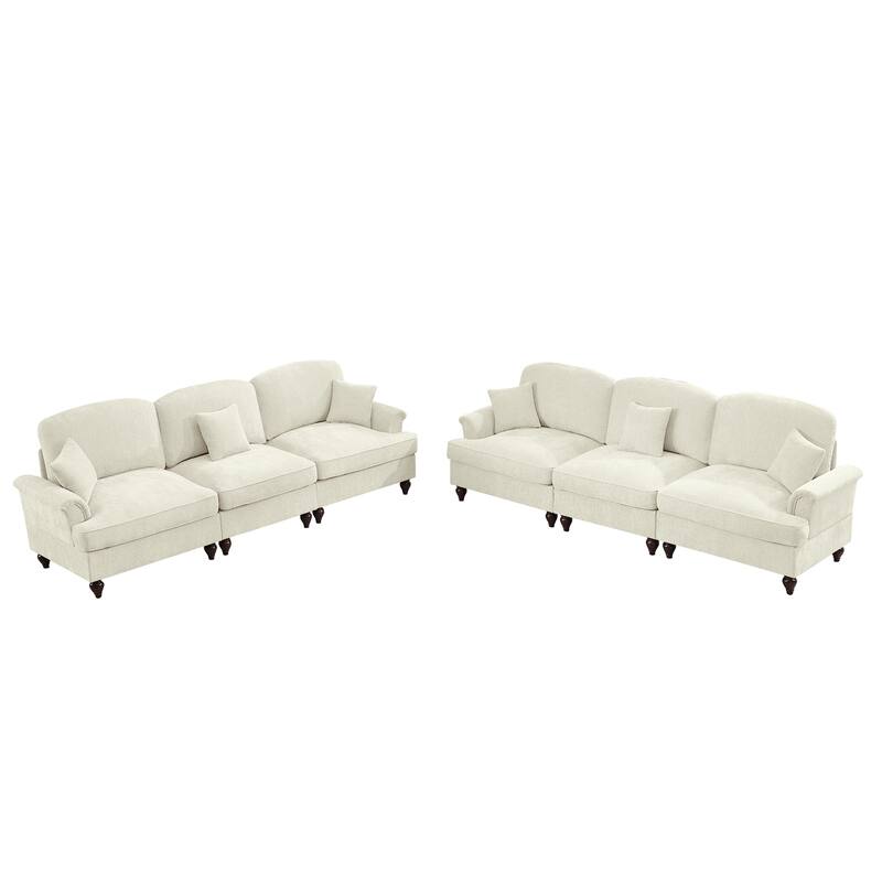 GDFStudio - Classic Chenille 3-Seater 107" Modular Sofa Set with Flared Arms and Removable Ruffles Pleats Skirts (Set of 2)