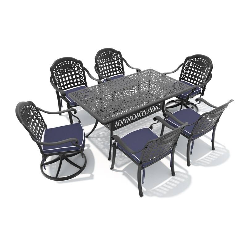 7-Piece Outdoor Dining Set with 1 Table and 6 Chairs, All-Weather Aluminum Outdoor Patio Sets