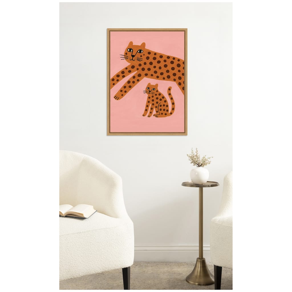 Kate and Laurel Leopards Pink by Laura Moss Framed Canvas Wall Art Print