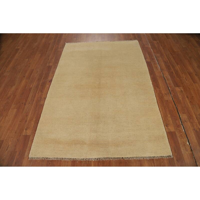 Beige Gabbeh Modern Rug Hand-Knotted Wool Carpet - 3'10"x 5'8"