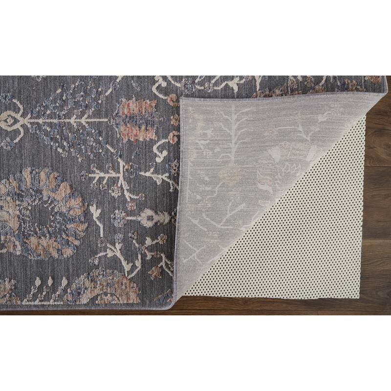 Sybil Transitional Oriental Style Rug, Charcoal/Biscuit Tan