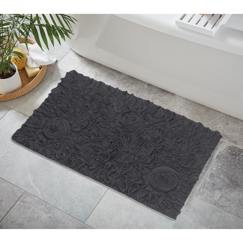 Bell Flower Bathroom Rug, Cotton Soft, Water Absorbent Bath Rug, Non Slip Shower Rug Machine Washable 24"x40" Rectangle - Grey