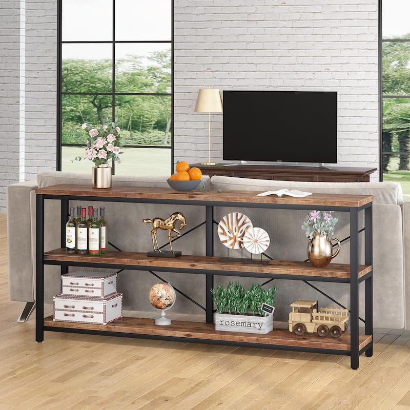 70.8" Extra Long Narrow Console Table Sofa Table Entryway Table with 3 Tiers Storage Shelves