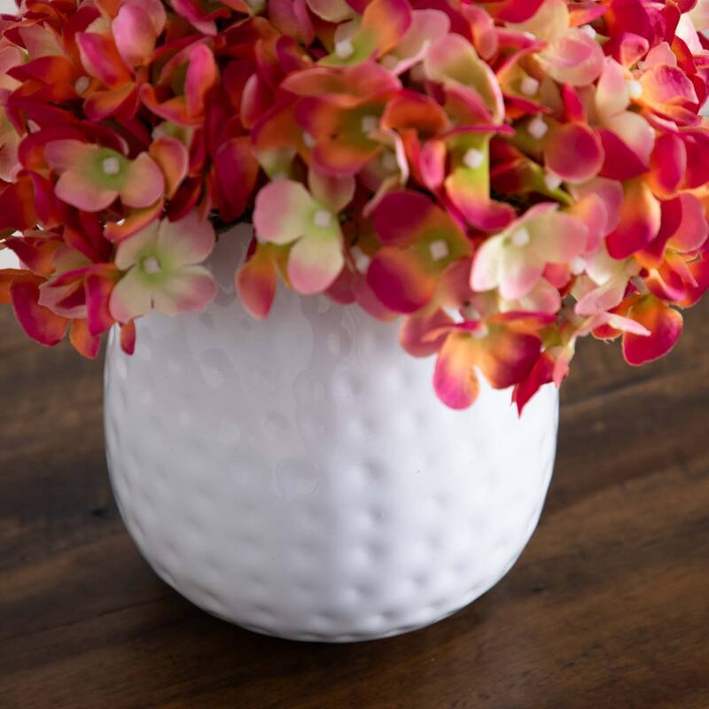 Artificial Hydrangea Floral Arrangement with Metal Vase - 11" - Pink