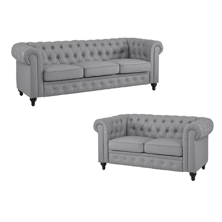 Everett Chesterfield Love Seat & Sofa - Rolled Arms, Tufted Cushions, 2- and 3-Seater Sectional Couch for Small Spaces