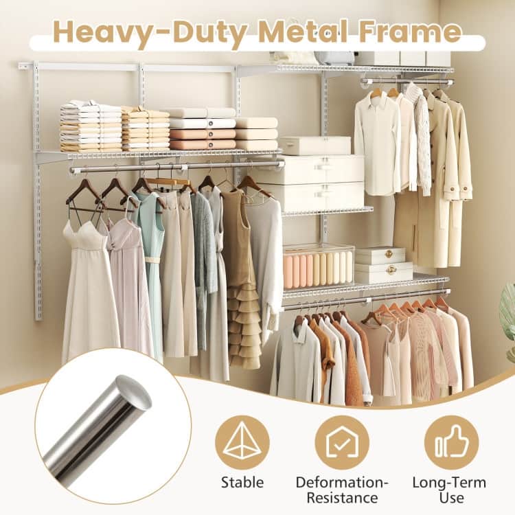 Metal and PP Adjustable Closet Organizer with Shelves and Rods - 96" L x 47.5" H