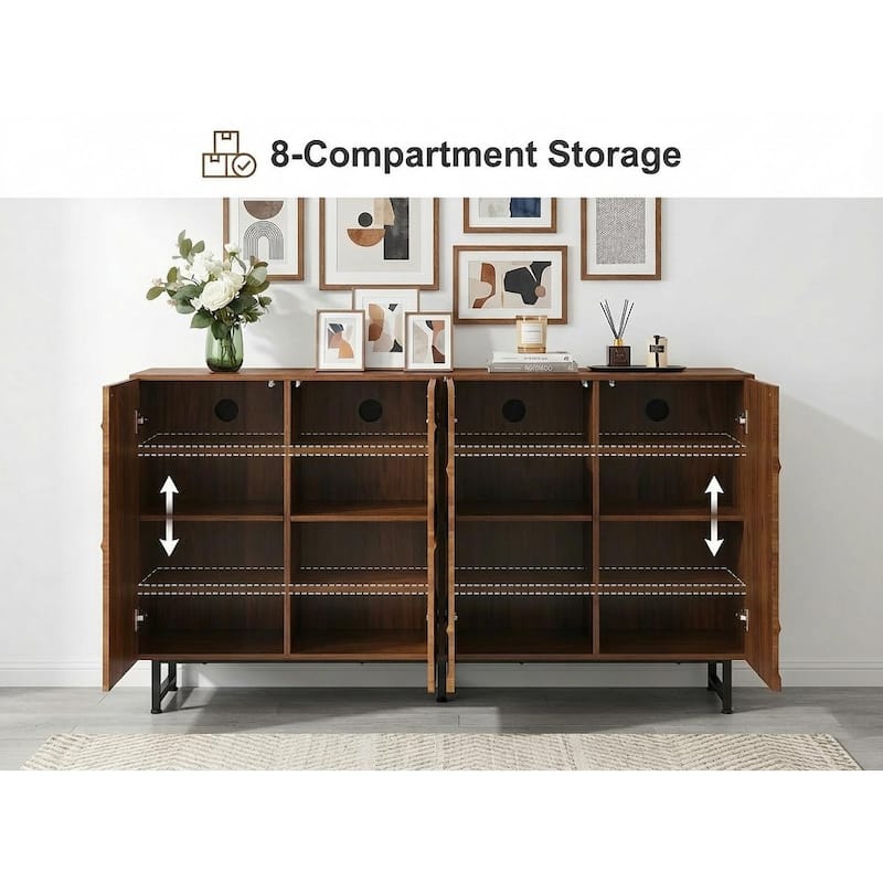 GDFStudio - Marlow Modern Wood Sideboard with Wave Relief Design and Iron Legs