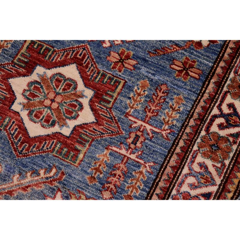 Tribal Super Kazak Seraphina Light Blue/Beige Hand Knotted Wool Runner - 2'8'' x 10'6''
