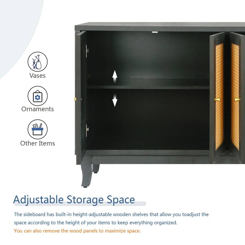 Handcrafted Rattan Sideboard Buffet Cabinet with Adjustable Shelves for Living Room Storage Solutions