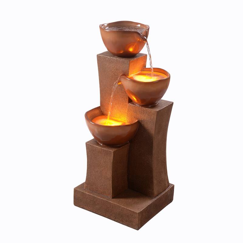 Teamson Home 28.54" 3-Tier Outdoor Fountain with LED Lights, Weather-Resistant Polyresin for Patio Garden Deck Decor