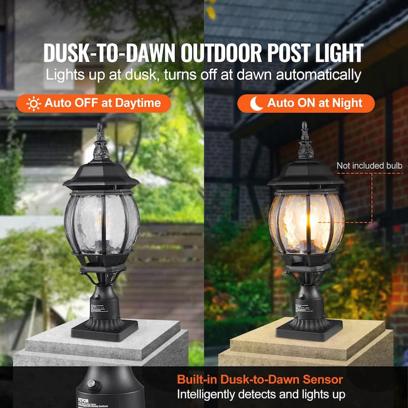 2 Pack Dusk to Dawn Outdoor Post Light, Waterproof Lamp Post Light Fixtures with Pier Mount Base Glass Shade