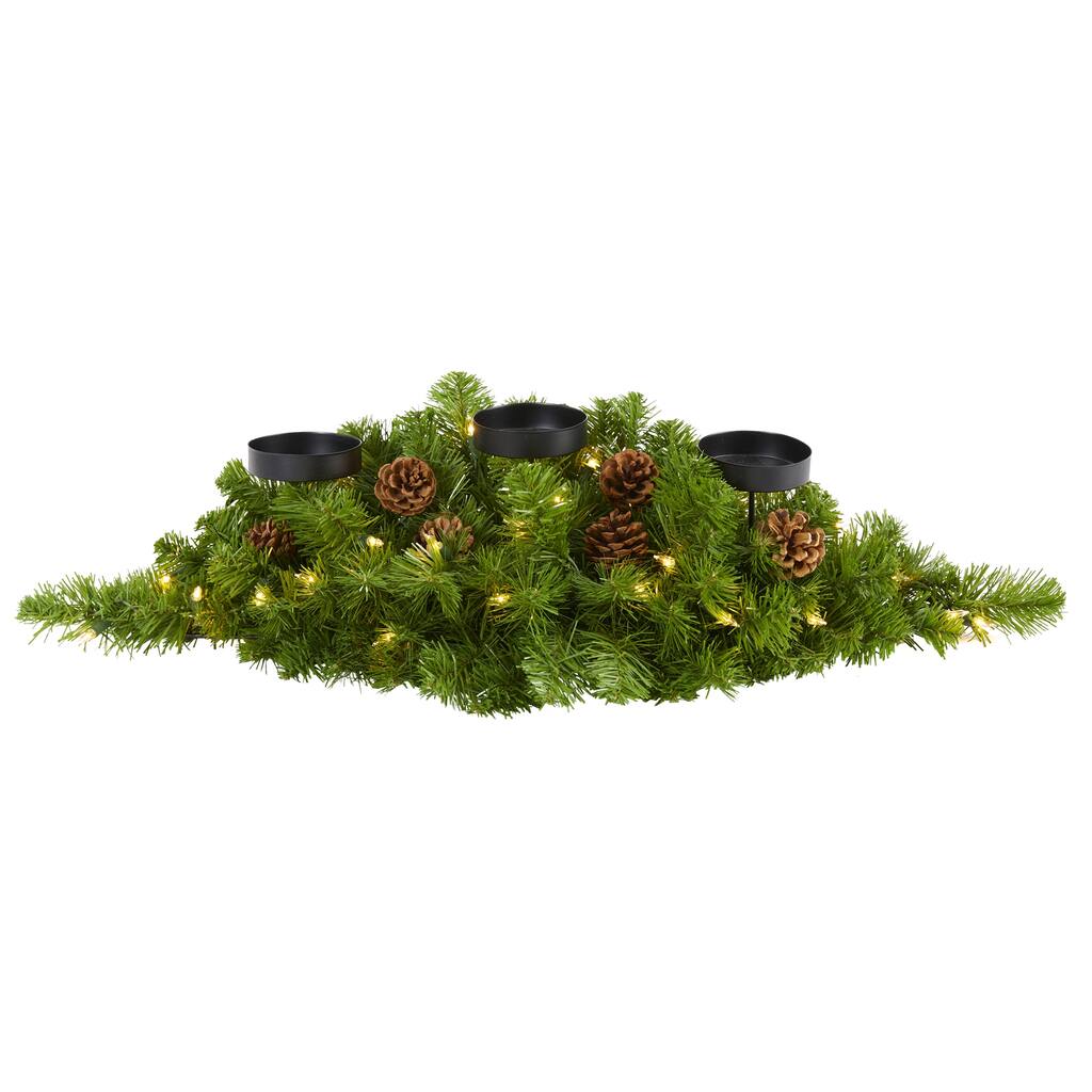 18" Pre-lit Artificial Pine with Pinecones Christmas Candelabrum