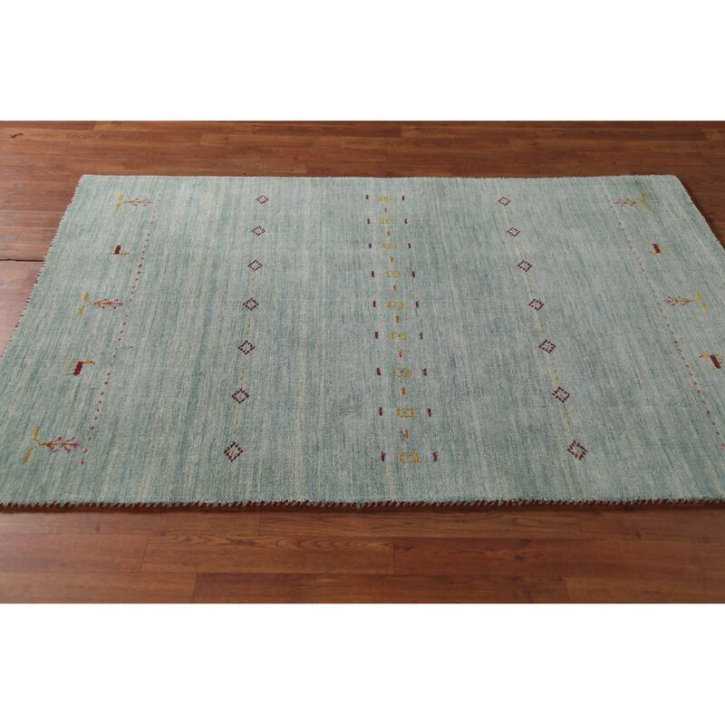Blue Gabbeh Oriental Area Rug Handmade Wool Carpet - 4'2"x 5'10"