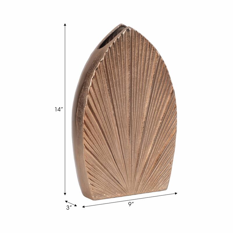 Decorative Metal Flower Vase With Grooved Detailing - Stylish Chic Home Accent Decor