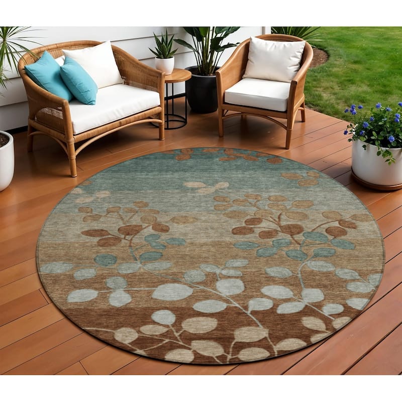 HomeRoots Floral Transitional Rectangle Outdoor Rug - 8' Round