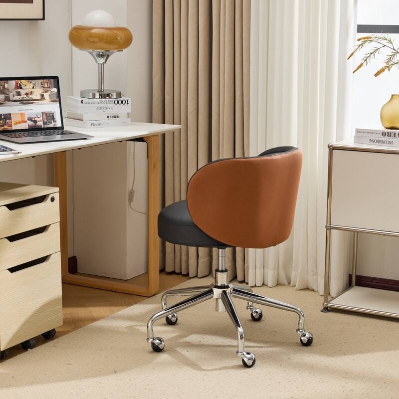Modern PU Swivel Chair Armless Adjustable Rolling Office Desk Chair with Wheels and Backrest Support - N/A