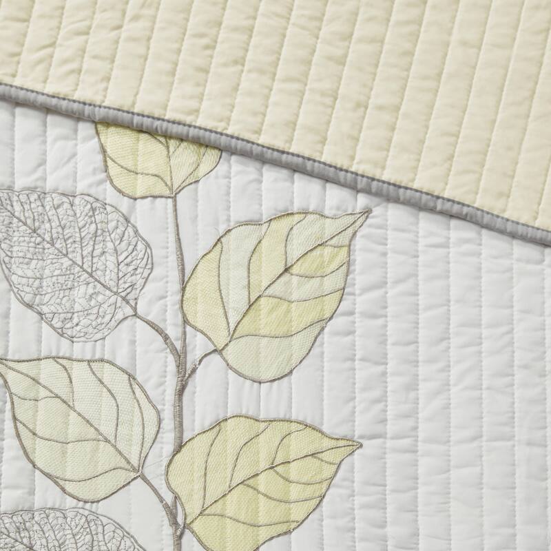 GDF Studio - Leaf Embroidered Reversible Quilt Set with Decorative Pillows