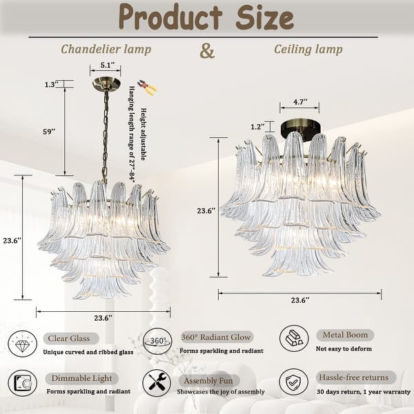 dimension image slide 0 of 2, Vintage Mid-Century Modern Chandelier Clear Art Glass Pendant With Antique Bronze Finish For Livingroom Bedroom