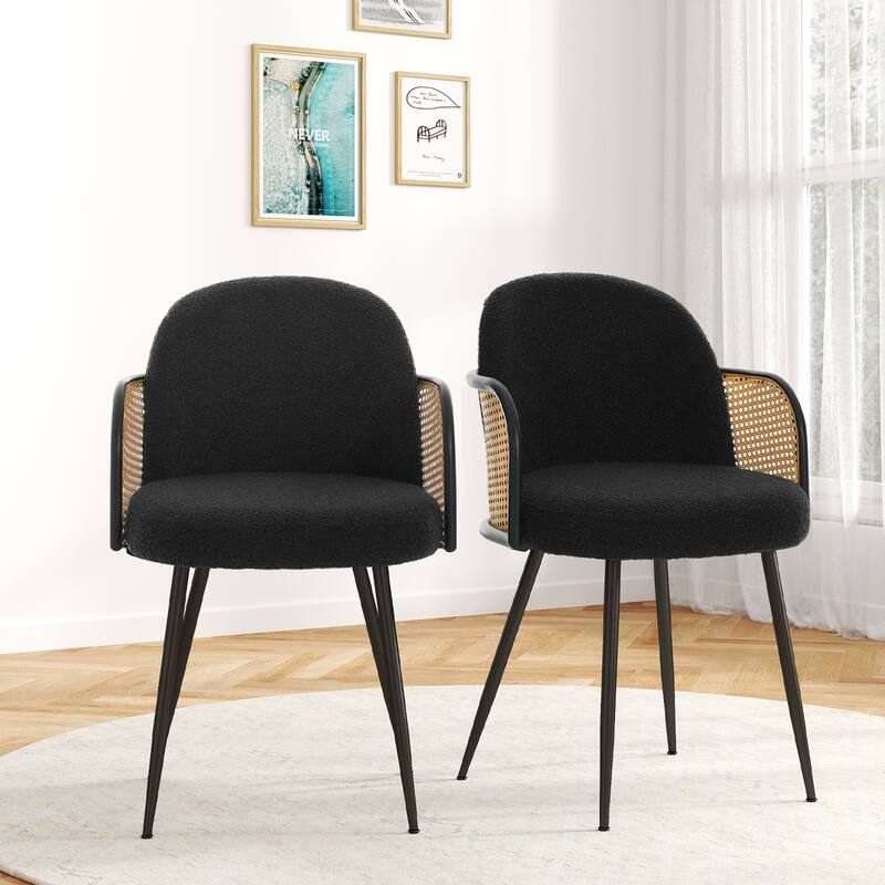 Upholstered Rattan Dining Chairs Set of 2, Arm Side Chair - 21.8" W x 24.2" D x 33" H