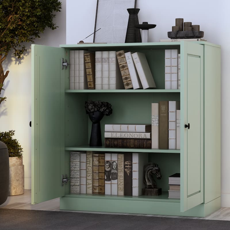 100% Solid Wood 3-shelf Bookcase with Optional Doors by Palace Imports - Solid Doors - Sage