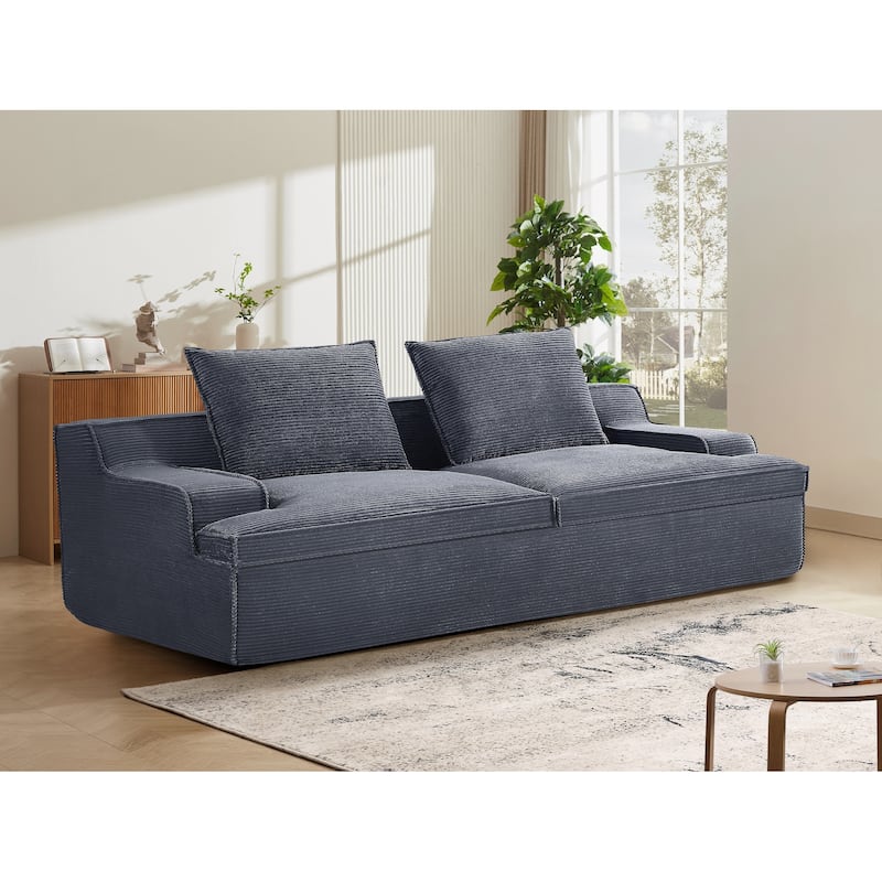 Oversized Full Foam 4 Seater Couch, Soft Corduroy, No Assembly, 90 Inch Wide, Grey