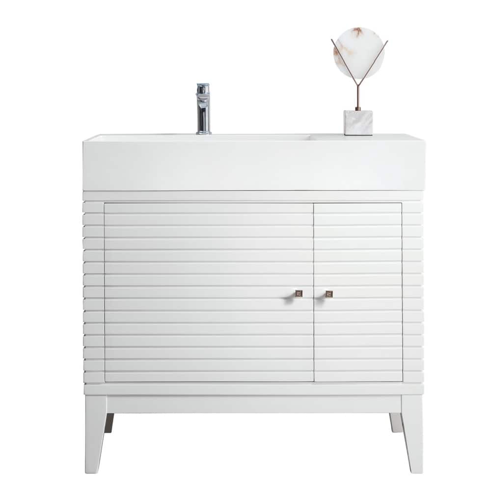James Martin Vanities Linear 36" Single Vanity, Glossy White - 35.50 x 18.75 x 34.50