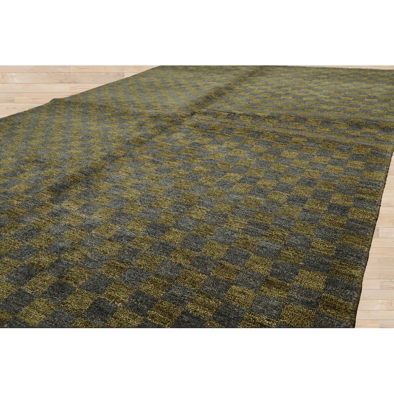 Hand Knotted Green, Slate Tibetan 100% Wool Modern Oriental Area Rug - 4' 11'' x 7' 2''