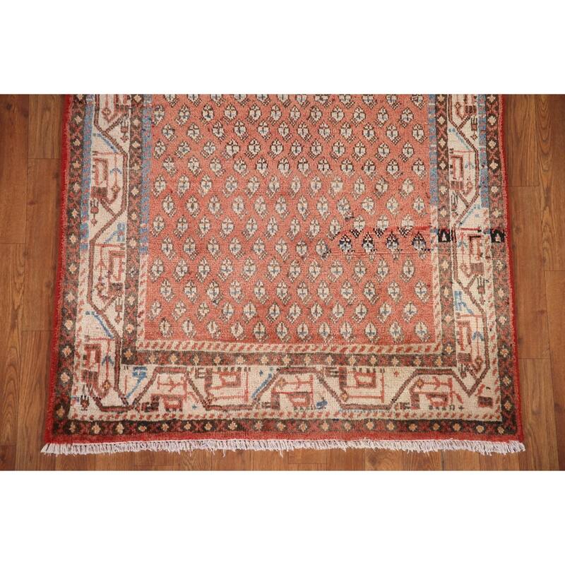 Hand Knotted Oriental 100% Wool Carpet Traditional All-Over Red Botemir Runner Rug - 10' 2'' X 3' 5''