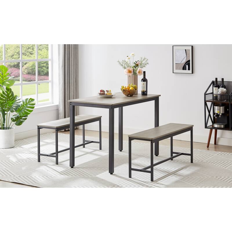 Dining Table Set, Bar Table with 2 Dining Benches, Kitchen Table Counter with Chairs, Industrial for Kitchen Breakfast Table