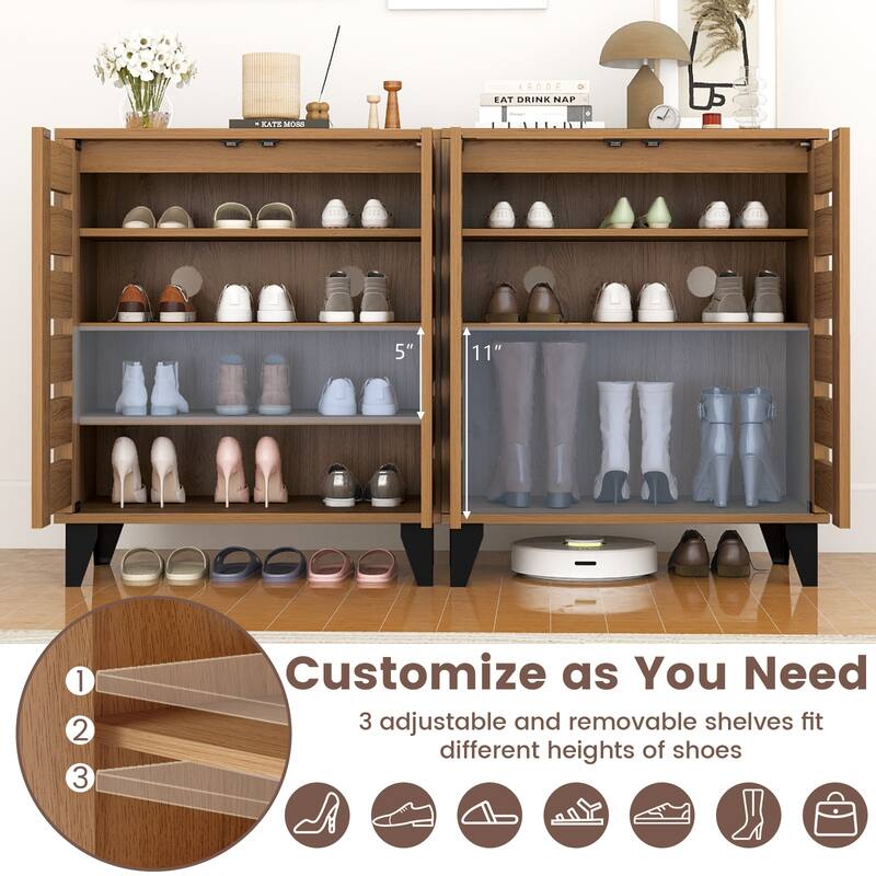Gymax 2-Door Shoe Cabinet 4-Tier Farmhouse Shoe Organizer w/ Louvered