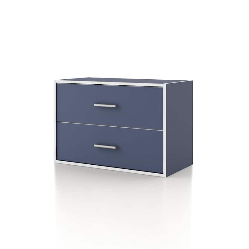 DH BASIC Modern Wood Customizable Stackable Storage Organizer - Cube Shelves, Drawer Cabinet, Bookcase with Doors by Denhour - 2-Drawer - Steel Blue