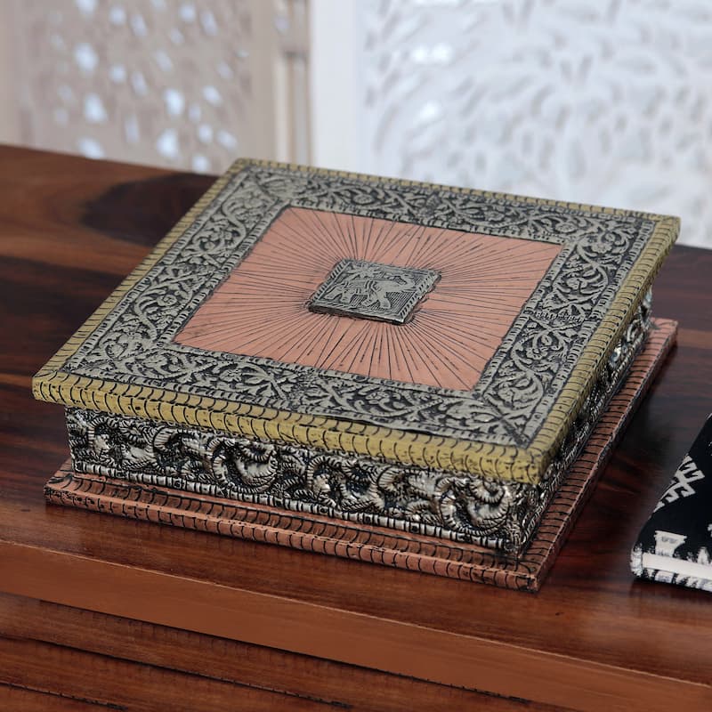 Novica Handmade Royal Greetings Embossed Metal Jewelry Box
