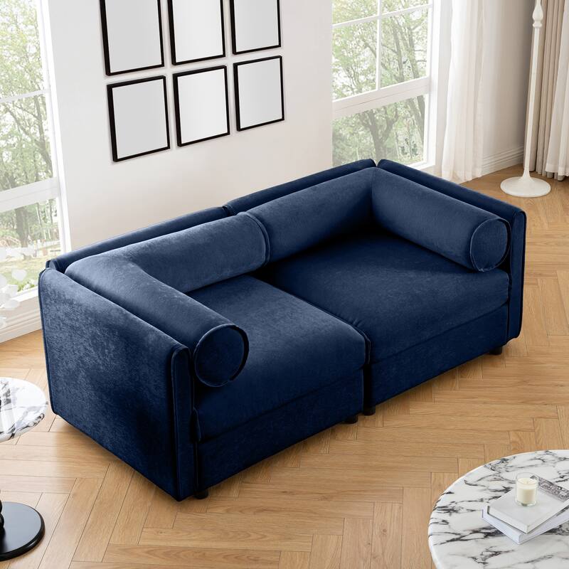 Modern 2-Seater Storage Loveseat with Cylindrical Backrest & Armrests