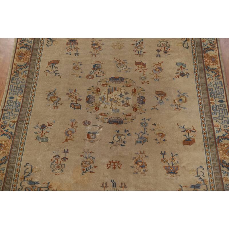 Hand Knotted Oriental 100% Wool Carpet Traditional Medallion Brown Art Deco Area Rug - 11' 1'' X 8' 7''