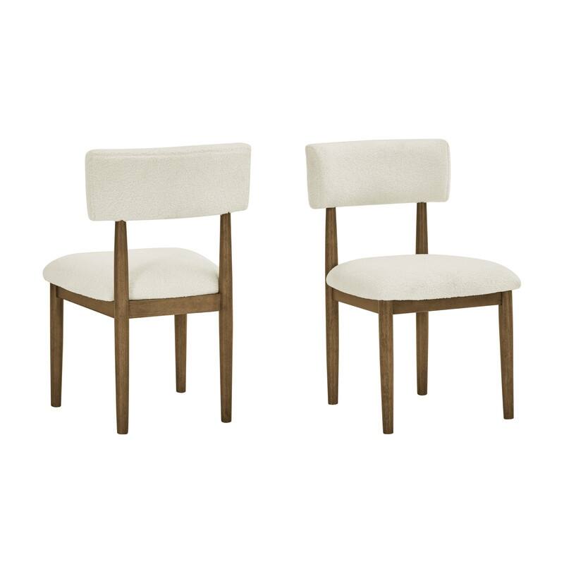 Darla Set of 2 Walnut Oak Dining Side Chairs with Beige Sherpa Fabric