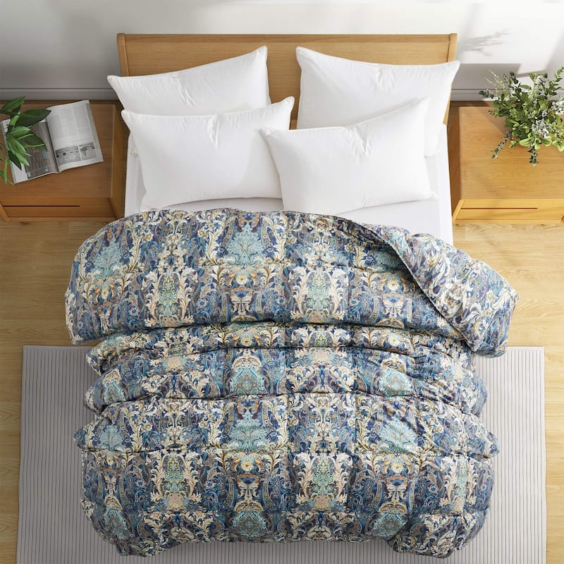 All Season Paisley Floral Printed Vintage White Goose Feather Down Comforter
