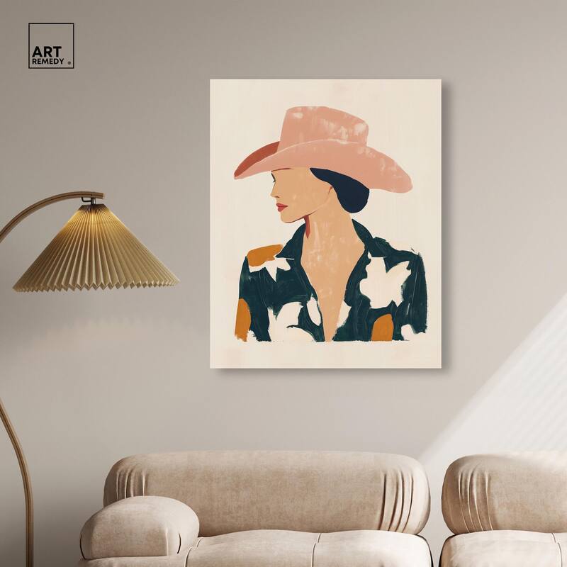 Woman in the Pink Hat Canvas by Art Remedy, Gallery Wrapped